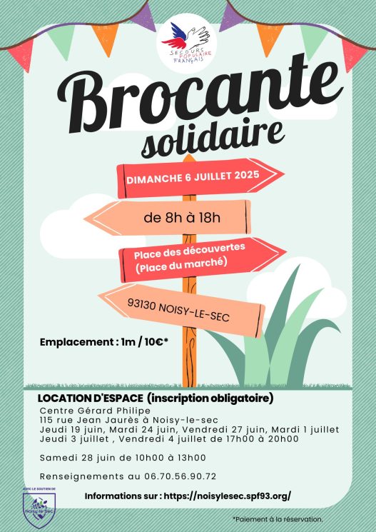 participez à la solidarité brocante du 28 juin ! une journée dédiée à la convivialité, au partage et à la découverte d'objets uniques. rejoignez-nous pour soutenir une bonne cause tout en profitant d'animations et de moments de détente. ne manquez pas cet événement solidaire à ne pas rater !